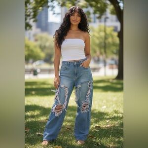 Stylish Blue Distressed Women Jeans